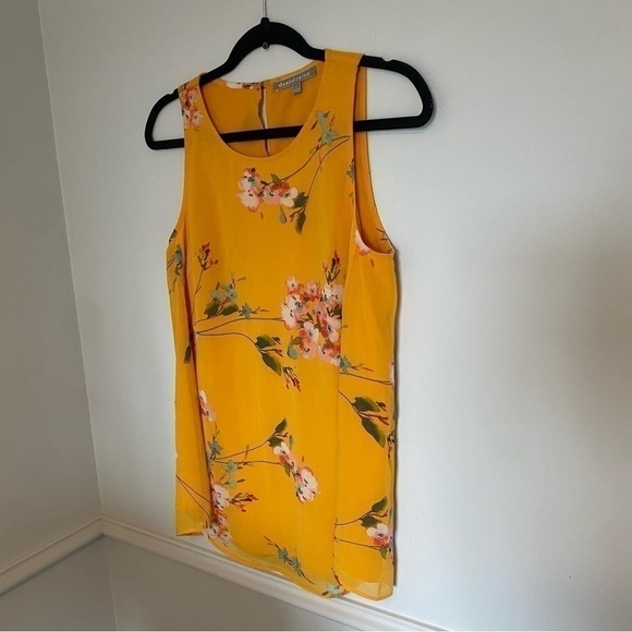 NORDSTROM Daniel Rainn Mustard Yellow Floral Sleeveless Blouse Sz XS - Picture 2 of 5